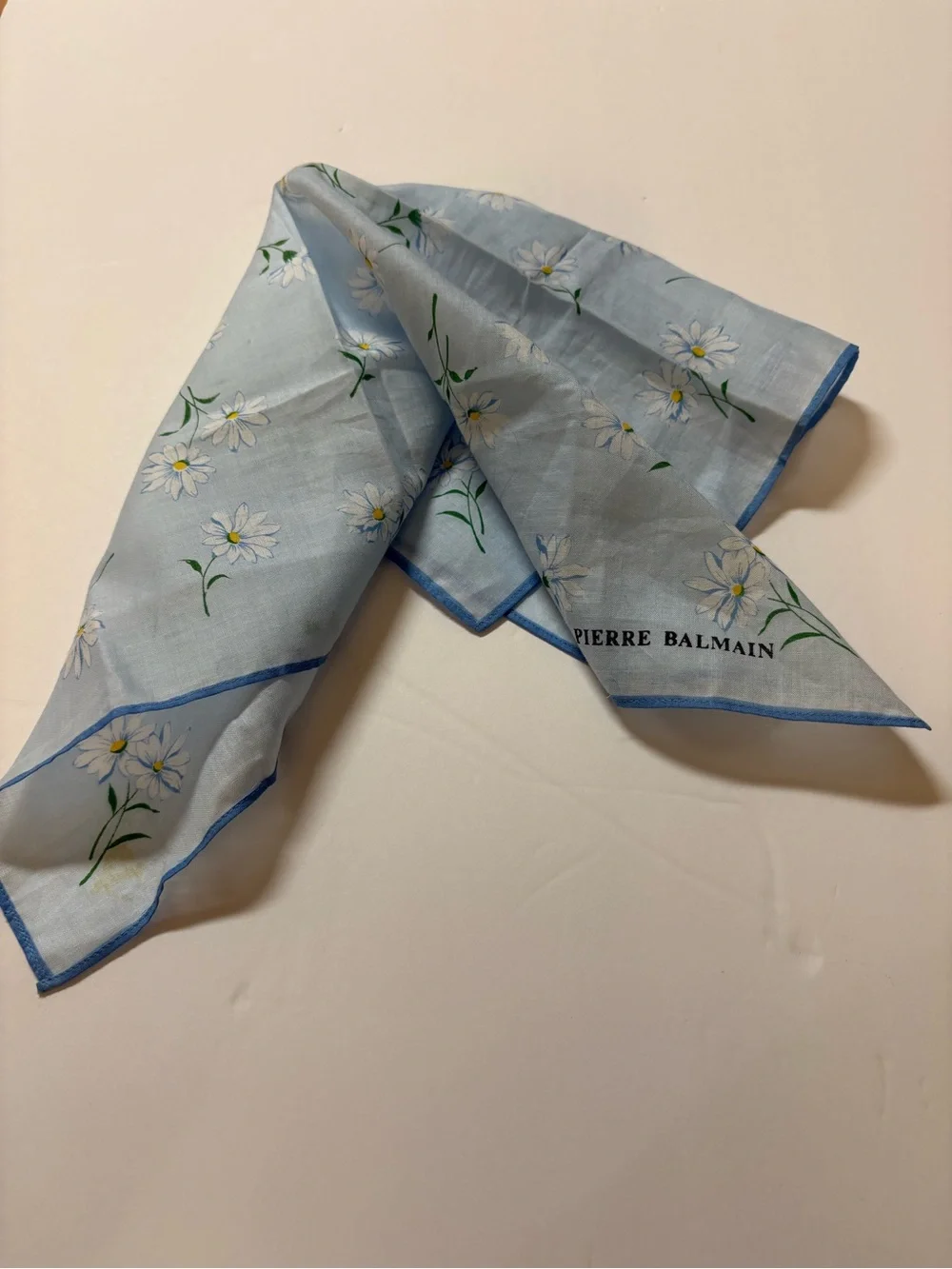Pierre Balmain Light Blue Floral Scarf with White Daisies
